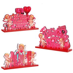 Valentine Party Tabletop Decoration Różowy Drewniany Anioł Cupid Dom Biurowy Dekor