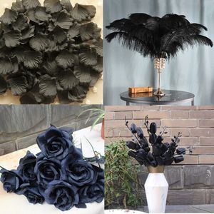 Siyah Tema Düğün Dekorasyon Centerpieces Yapay Çiçek Parti Otel DIY Süs Gül Şakayık Buket Malzemeleri