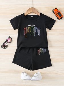 Toddler Boys Letter Graphic Tee Shorts Lei