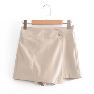 夏の女性PUショートパンツのスカートカジュアルなソリッドボタンハイウエスト女性甘いファッションの通りの服210513