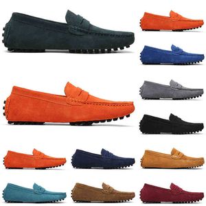 quality 2022 High Non-Brand men running shoes black light blue wine red gray orange green brown mens slip on lazy Leather shoeOutdoor jogging