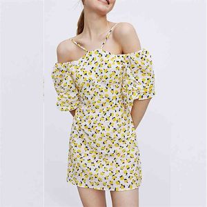 Kobiety Summer Sweet Mini Sukienka Kwiatowy Druku Krótki Rękaw Off Ramię Kobiet Elegancka Moda Street Suknie Odzież Vestidos 210513