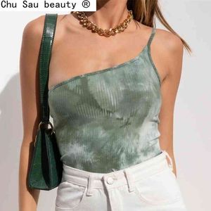 Chu Sau Beauty Ins Green Tie Dye jednoosobowe Kamizelka Wiosna Lato Slim Moda Moda Camisole Elastyczne Sprzedaży Chic 210508