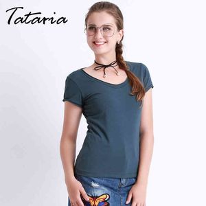 女性のためのTシャツの夏のトップの女性の白いティーシャツフェムム半袖VネックTシャツの友達T Tataria 210514