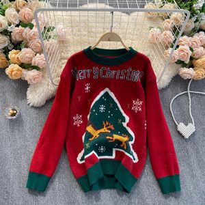 Foamlina Frohe Weihnachten Pullover Frauen Übergroßen Pullover Strickwaren 2021 Chic Herbst Winter Lange Ärmel Lose Dicken Jumper Damen Pullover