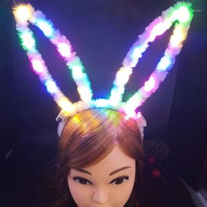 Partydekoration 10 Stück 18,5 cm LED flauschige lange Ohren Stirnband Frauen Mädchen leuchten Haarschmuck Halloween Rave Supplies