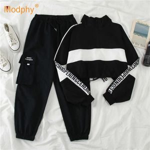 Set sportivo da donna con lettere sciolte, maglione casual, pantaloni alla caviglia, 2 pezzi, streetwear femminile 210527