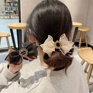 2021 Tillbehör Kvinna Rhinestone Bow Knot Organza Temperament Tope Ball Head Slips Hår Ring Gummi Band