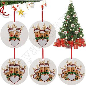Personalized Round Christmas Pendant Decorations DIY elk hand-Painted Greetings Christmas Tree Interior Decor With Red Lanyard