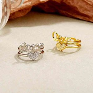 CZ Heart Ring Love Letter Stainls Steel Hollow Index Finger Smycken 18K Golden Ring Kvinnor Bröllop Ringar Engagement