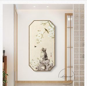 Dipinti decorativi Zen di fiori che si assottigliano nelle finestre che appendono murales ottagonali di fiori e uccelli popolari nel corridoio del portico