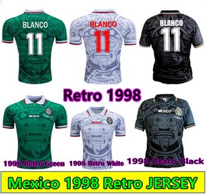 1998 Retro Messico Blanco Blanco Soccer Jersey Luis Garcia Ramirez Shirt da calcio Hernandez Home Green Away 3rd Black WC 98th Adult Men Kids Set Uniforms Mykit