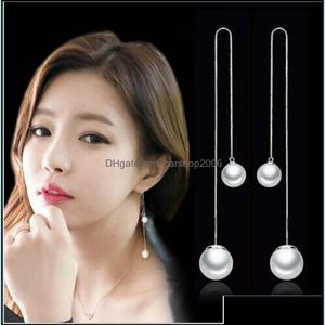 Stud Earrings Jewelry Ol Fashion Long Paragraph Tassel Pearl Ear Wire Hypoallergenic Korean Sier Manufacturers, Wholesale White Drop Deliver