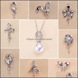 Schmuckeinstellungen Großhandel 925 Sterling Silber Anhänger Zirkon Massive Perlenkette 18 Stile Mode für Frauen Blank DIY Drop Lieferung 2021 Wb