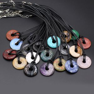 25mm Safty Lucky buckle shape Reiki Healing Crystal Pendant Energy Circle Stone Quartz Charms Necklaces Fashion Women Men Jewelry Wholesale