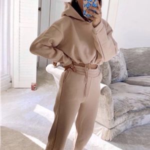 Frauen Sets Solide Hoodies Weibliche Lange Ärmeln Sweatshirts Kordelzug Hoodie Hosen Sweatershirt Sport Anzug Dropshipping d2 Y0625