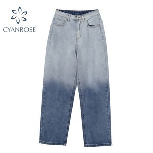 Farbverlauf Denim Hosen Frauen Y2K Mode Streetwear Breite Bein Jeans Hosen Sommer Harajuku Casual Gerade Buttoms 210515