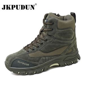 Tactical Militar Botas de Combate Homens Homens Genuíno Couro EUA Caça Caça Trekking Camping Camping Winter Work Shoes Bot JKPudun 210820