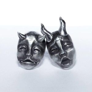 Stud Gothic Style Simple Silver Color Ghost Earring Personality Punk Ox Horn Mask Male Women's Jewelry Gifts