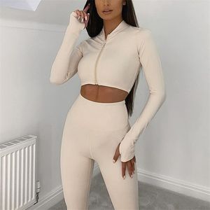 Long Sleeve Yoga Suit for Fitness Two Piece Workout Sport Set Active Wear Women Outfit Sportswear Gym Clothing Women's Tracksuit 210802