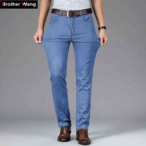 Classic Style Summer Men Ultra-thin Jeans Business Casual Light Blue Stretch Cotton Jeans Male Brand Trousers G0104