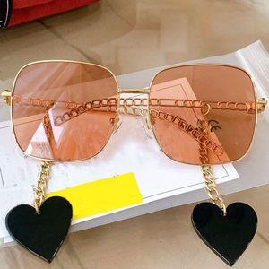 Womens Sunglasses G 0724 fashion classic rounded square metal frame chain temple with the latest heart-shaped five-pointed star logo pendant designer 1:1 top quality