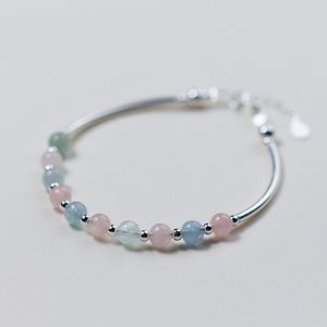MloveAcc 925 multicolori perline di pietra morganite braccialetti con ciondoli gioielli da donna in argento sterling