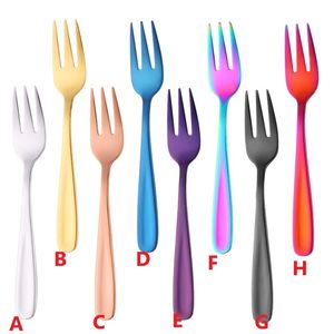 Färgglada rostfritt stål gaffel fruktdessert kaka gaffel färgglada bordsartiklar restaurang kök matsal gafflar blå guld regnbåge färg dh8575