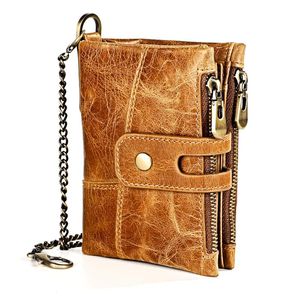 Wallets Men's Short Wallet With Anti-theft Chain Retro Genuine Leather Cowhide Crazy Horse Money Card Coin Purse Holder For Man