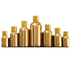 Taşınabilir uçucu yağ şişeleri cam altın şişeleri 5 ml 10 ml 15 ml 20 ml 30 ml 50 ml 100 ml iyi sızdırmazlık vida kapak toner serum ambalaj boş kozmetik konteyner