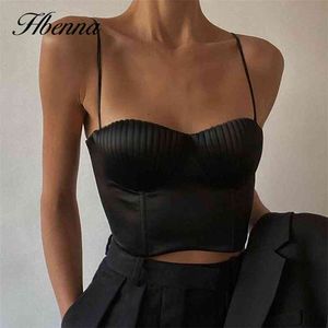 Hbenna White Satin Cropped Top Women Summer Shell Folds Sexy Camis Women Summer Tank Top Fashion Skinny Corset Elegant 210616