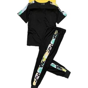 Lyxdesigners kvinnors spårningsdräkter 2 datorer Sport sommar kortärmad tröjor tunna fleece joggar kostymer som kör set träning vårsportkläder