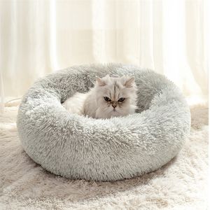 Mycket mjuk plysch katt säng matta husdjur varm korg kudde s hus soffa hund kudde lounger kennel tillbehör produkter sängar för 220211