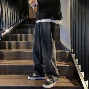 남자 느슨한 스트레이트 바지 헐렁한 homme 워시 청바지 패션 블랙 / 블루 컬러 캐주얼 바이커 데님 바지 크기 M-2XL 210723