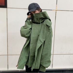 [EWQ] Kurtka Spring Nowy Turtleneck Długim Rękawem Kobiety Plus Size Odzieży Wierzchniej Armii Green Coats Safari Modne Panie Płaszcz 210423