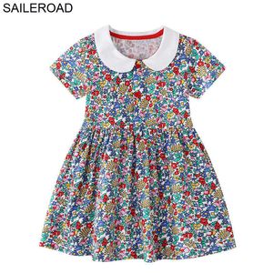 SAILEROAD Baby Girl Fancy Dress for Summer New Children's Girl's Tops Stampa floreale Beautiful Princess Kids Collar Dress Q0716