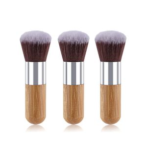 Wood Handle Makeup Foundation Brush Bamboo Round Top Brushes Multifunction Powder Blusher CosmeticTools