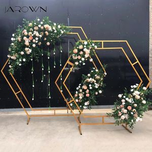 Dekorativa Blommor Kransar Jarown Smidesjärn Hexagonal Arch Frame Bröllop Steg Bakgrund Blomdekoration Hem Party Screen Decor