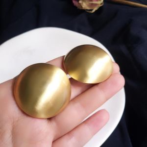 Stud 3CM Fashion Gold Color Matte Metal Button Earrings Minimalist Round Coin For Women Party Weddings Jewelry Gift