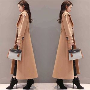 X-Long Women outerwear winter clothing fashion warm woolen blends Slim female elegant Double Breasted woolen coat 210930