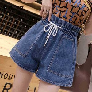 Women Plus Size Denim Shorts Summer Elastic High Waist Fashion Korean Baggy Jeans 210525
