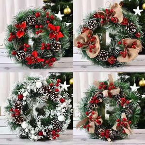 Decorative Flowers & Wreaths Christmas Wreath Artificial Pine Cone Red Berry Decoration Vine Ring Bowknot Door Hanging