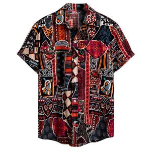 Womail Sommar Mens Etniska Kortärmad Casual Bomull Linne Utskrift Hawaiian Shirt Blus Streetwear Camisas T Shirts 210629