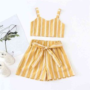 Yaz Bebek Kız Takım Elbise Moda Çizgili Yelek Şort İki Adet 1-5 Yaşında Kızlar Giysileri 210515