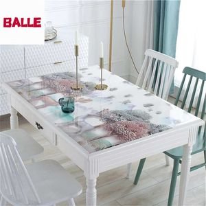 2D retângulo pvc toalha de mesa cor pintura estilo impermeável mesa tampa pano de óleo macio tapete de plástico para casa decoração 211103