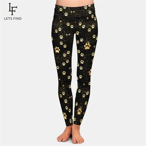 Marcas Moda Cintura Alta Mulheres Leggings Black Dog Paw Padrão Casual Leite De Seda Venda 210925