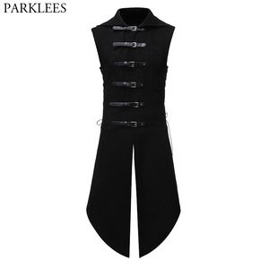 Men's Black Gothic Steampunk Velvet Vest Medieval Victorian Double Breasted Men Suit Vests Tail Coat Stage Cosplay Prom Costume 210522