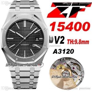 ZF V2 41mm 1540 A3120 Automatische Herren Watch Black Textured Dial Stick Marker Edelstahlarmband Tiefe Gravur Schnalle Super Edition Uhren reinigen A1