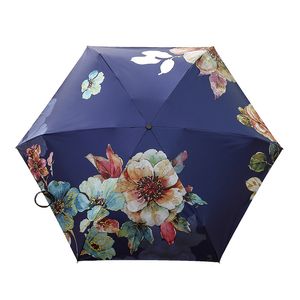 Floral beleza ultra-luz dobrável guarda-chuva de parasol cinco vezes mulheres mini portátil senhora uv guarda-sóis