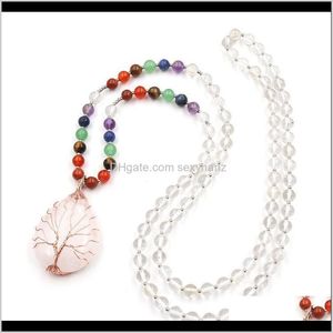 Rock Quartz 7 Chakra Natural Stone White Crystal Long Chain For Women Men Tree Of Life Handmade Water Drop Pendant Necklace Qylxkk Z62 Jcdiv